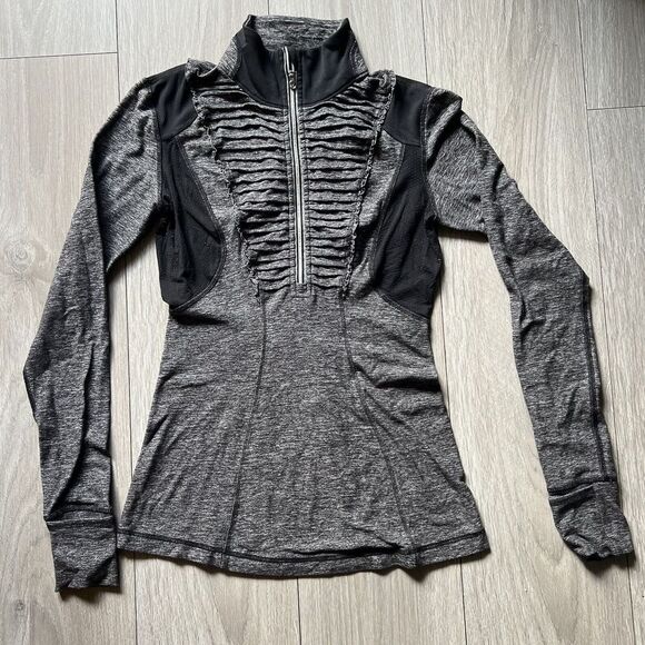 Lululemon Run: Your Heart Out Pullover Heathered Grey and Black Rulu Size 4 - Picture 2 of 11